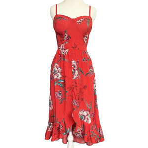 Band of‎ Gypsies Floral Cottagecore Midi Dress Size L Ruffle Feminine Coquette
